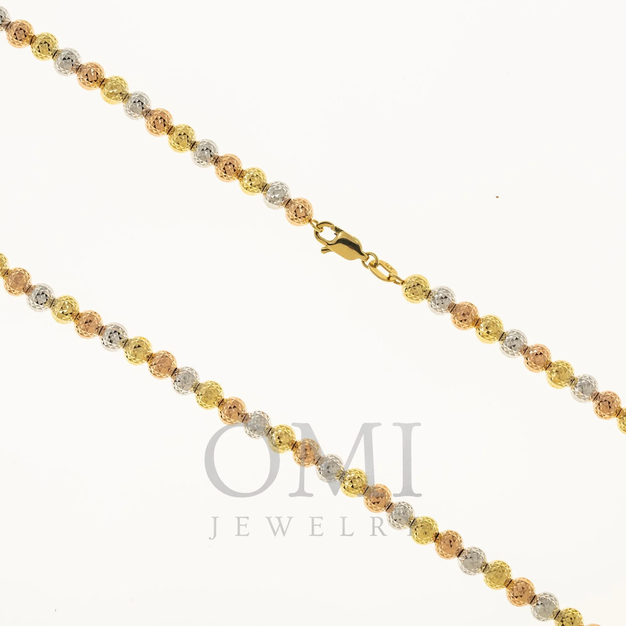 14K GOLD TRI-COLOR 4MM MOON BEAD CHAIN