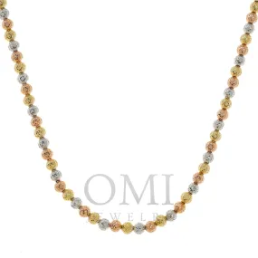 14K GOLD TRI-COLOR 4MM MOON BEAD CHAIN