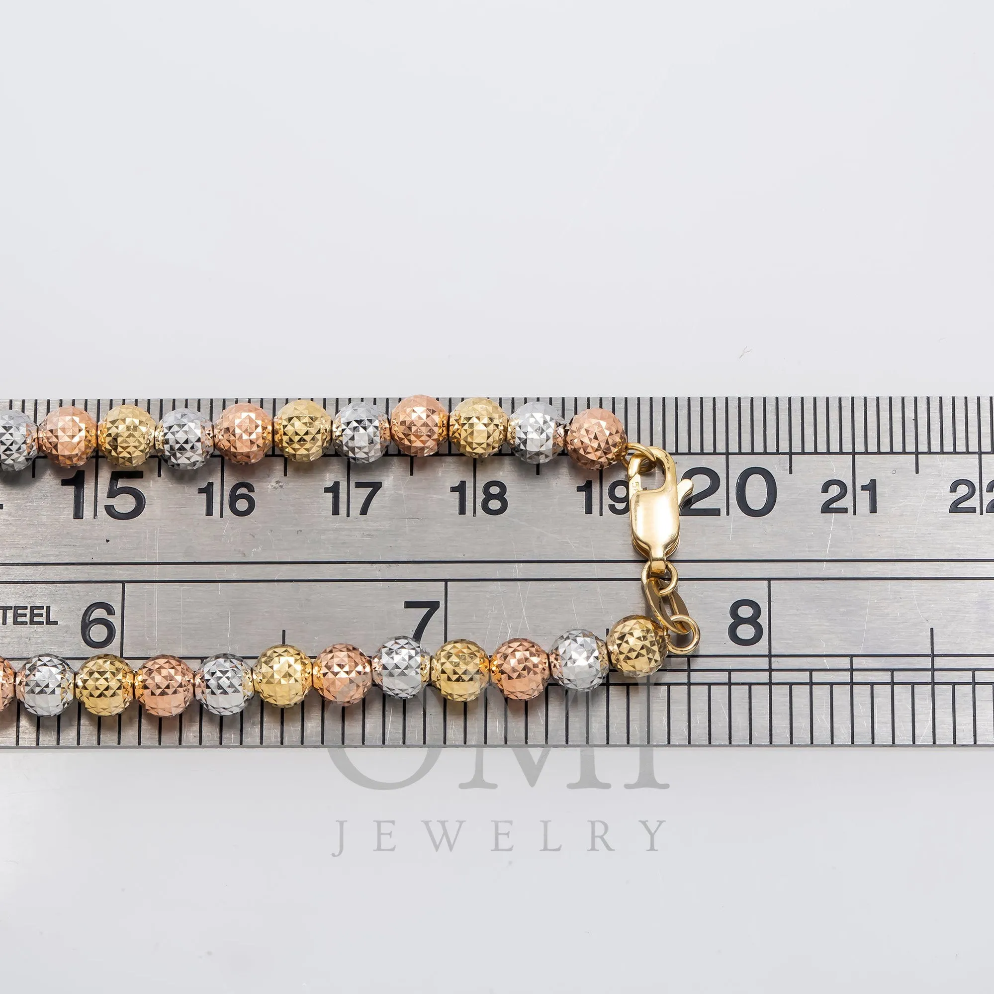 14K GOLD TRI-COLOR 4MM MOON BEAD CHAIN