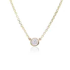 14K YELLOW GOLD BEZEL-SET SOLITAIRE DIAMOND NECKLACE 0.42CT