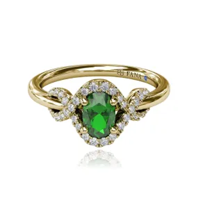 14K YELLOW GOLD EMERALD DIAMOND OVAL FASHION RING - SZ 6.5