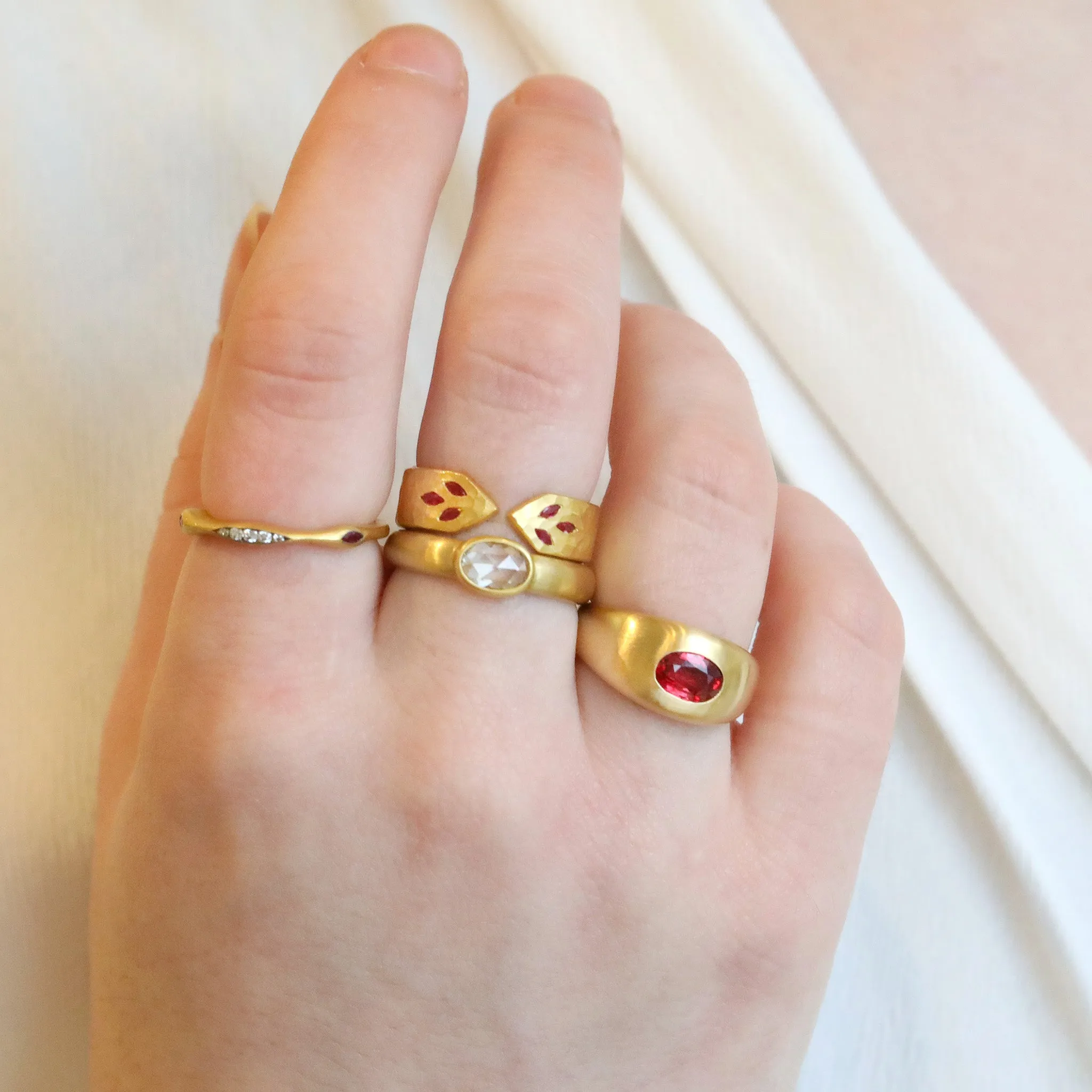 22K Gold Pave Diamond & Ruby Eye of Horus Ring