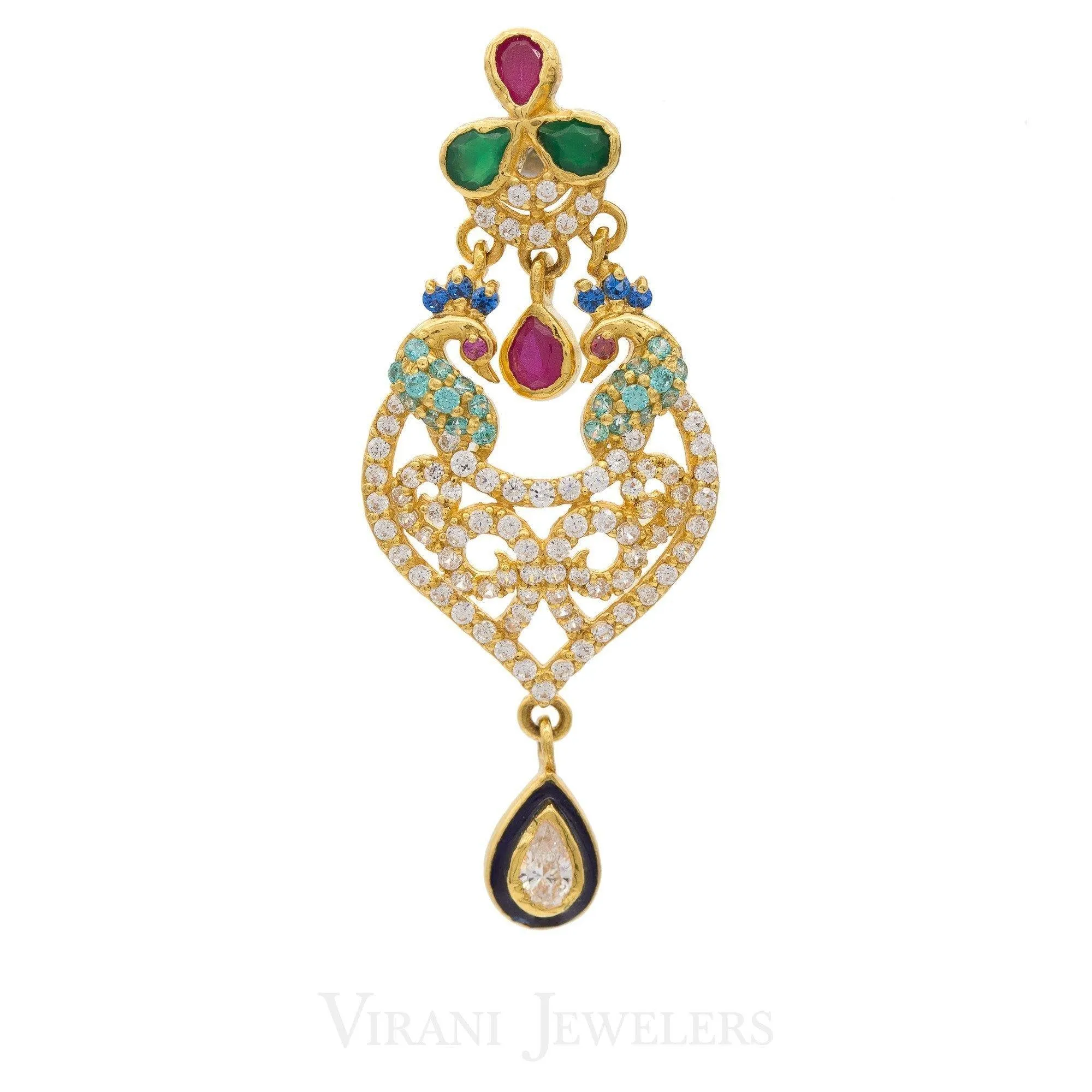 22K Gold Ruby Emerald CZ Earrings