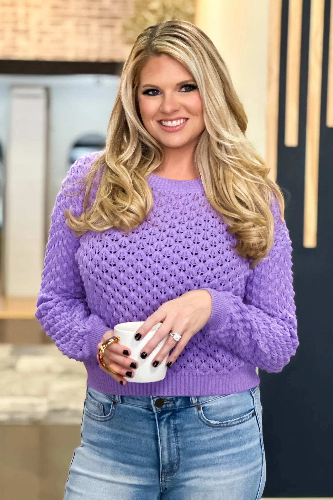 Ambitious Wishes Bubble Crochet Sweater : Lavender