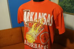 Arkansas Razorbacks Vintage 90's 50/50 Fire Ball Basketball T-Shirt. Soft College Tee