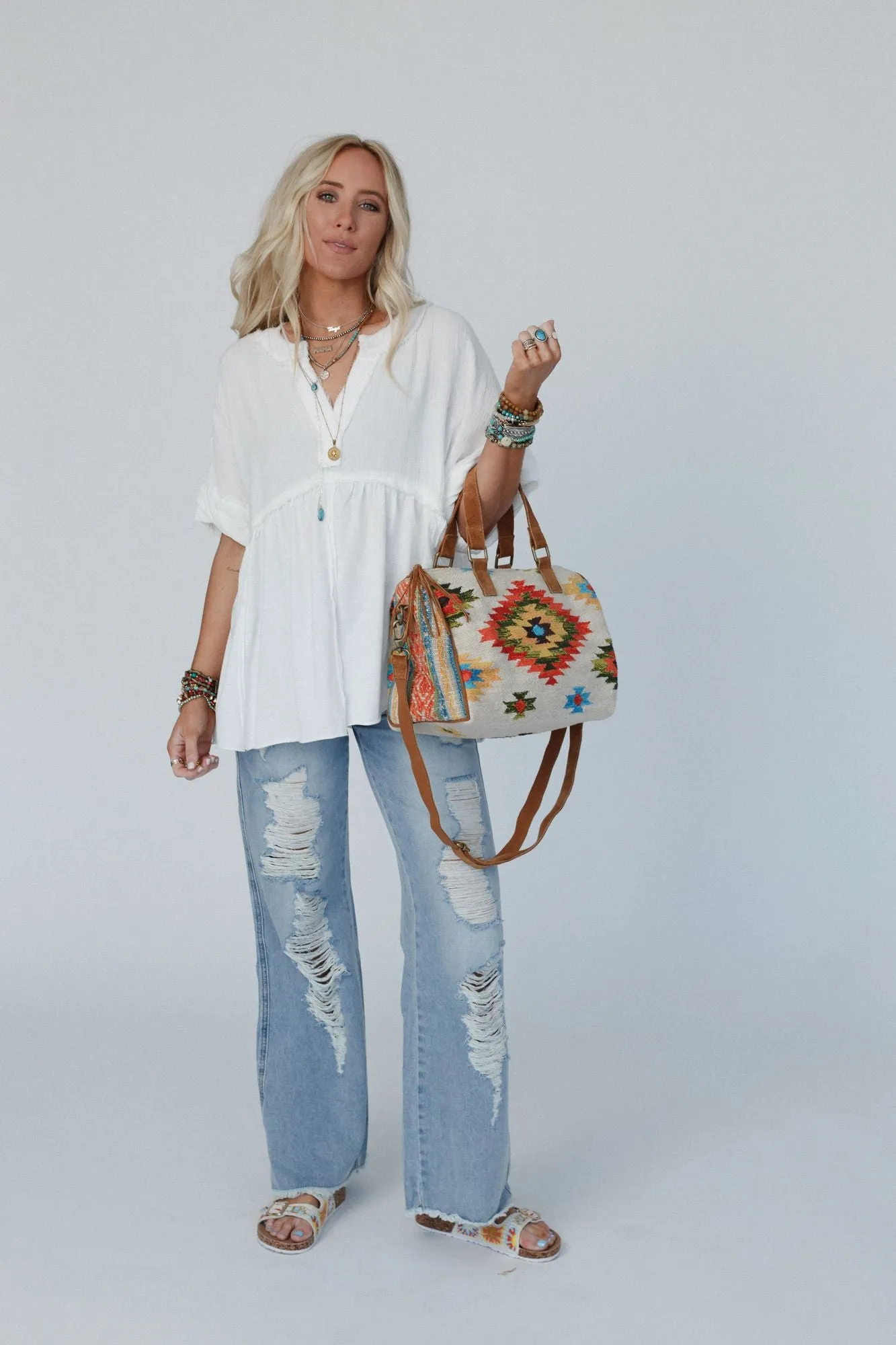 At First Light V Neck Top - Off White