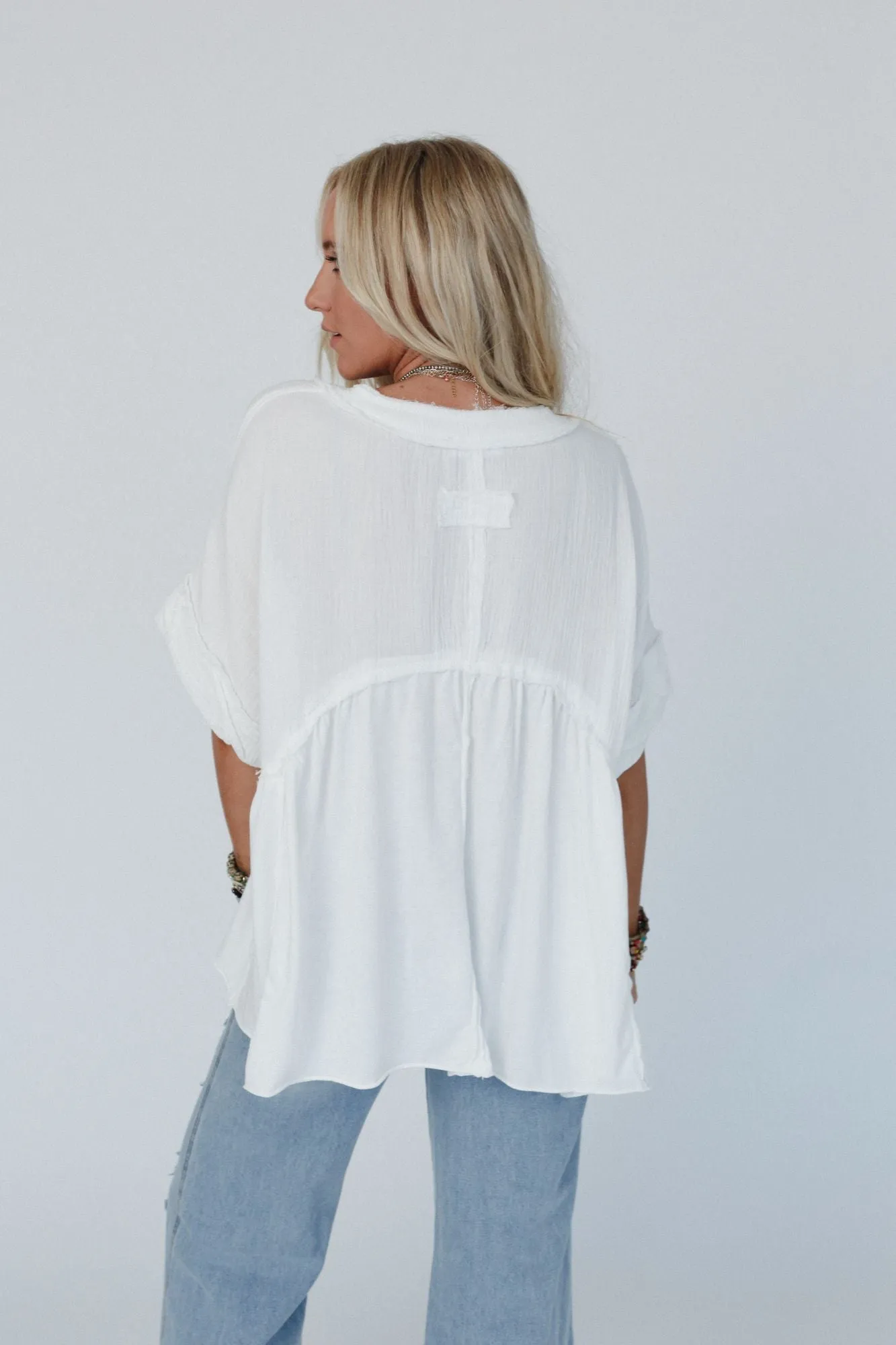 At First Light V Neck Top - Off White