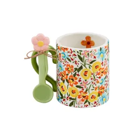 Blue Floral Mug With Spoon