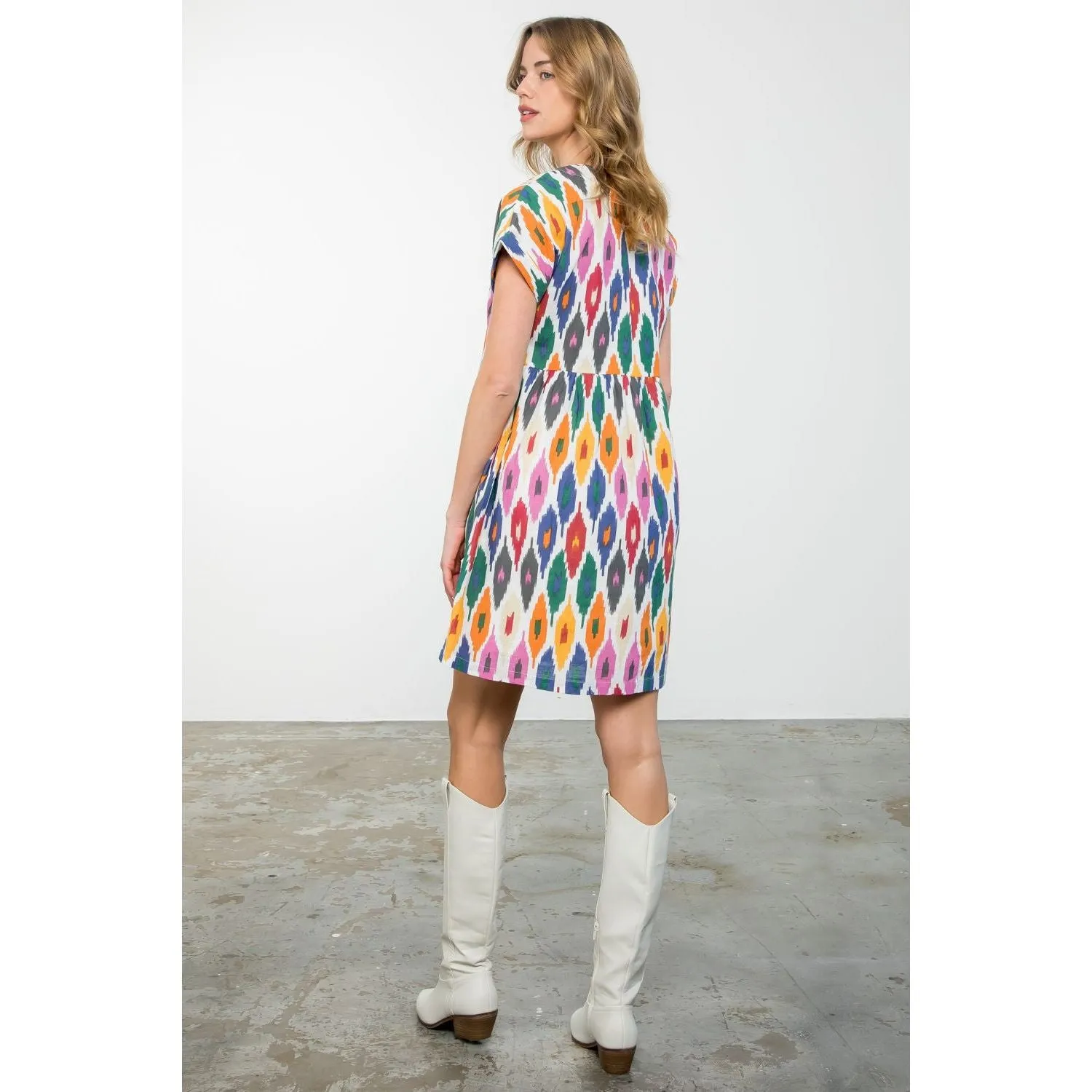 Cheryl Short Sleeve Multi Color Pattern THML Dress- SALE