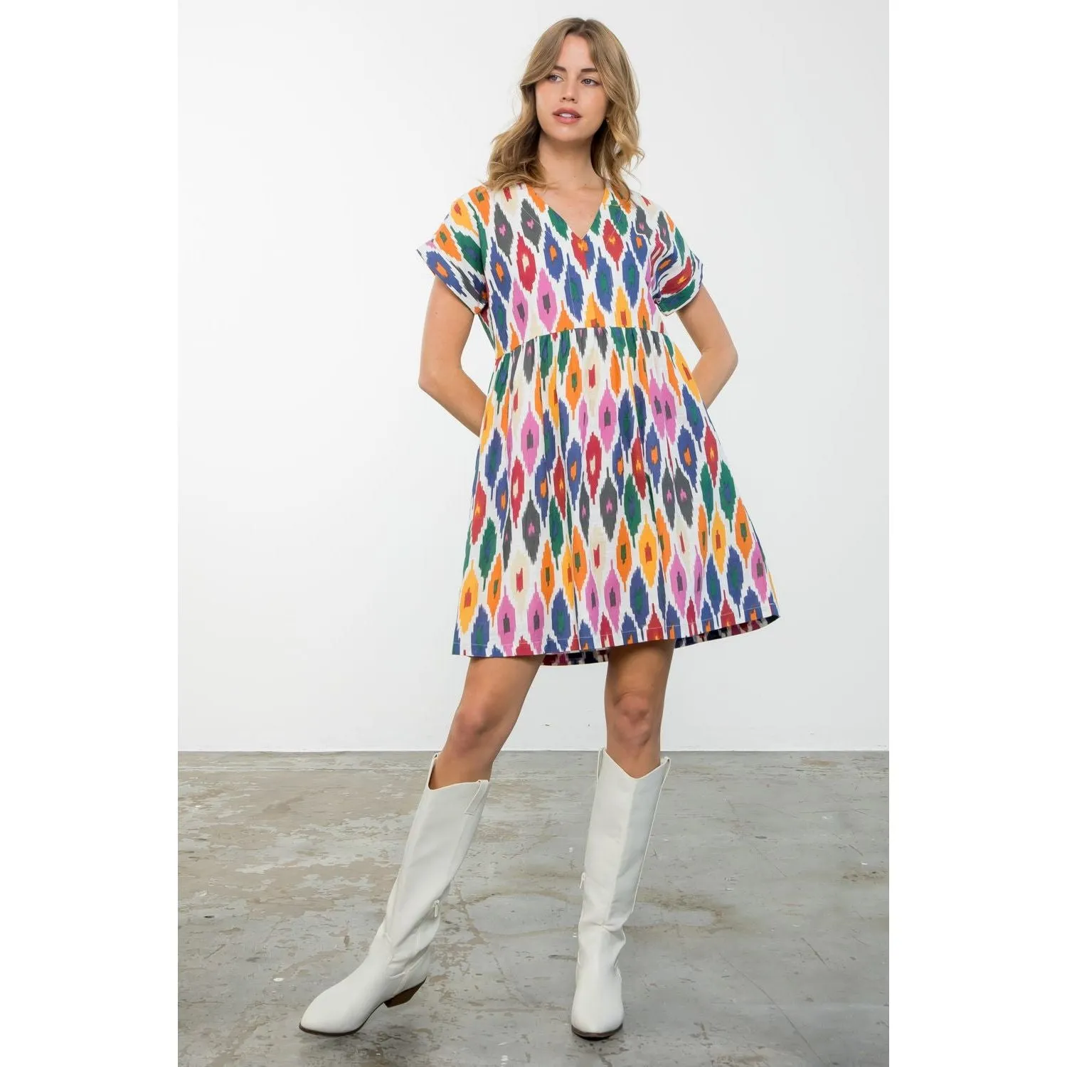 Cheryl Short Sleeve Multi Color Pattern THML Dress- SALE