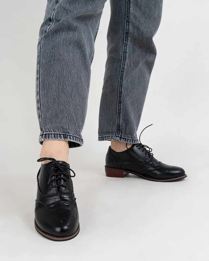 Classic Lace-up Wingtip Leather Flat Oxfords