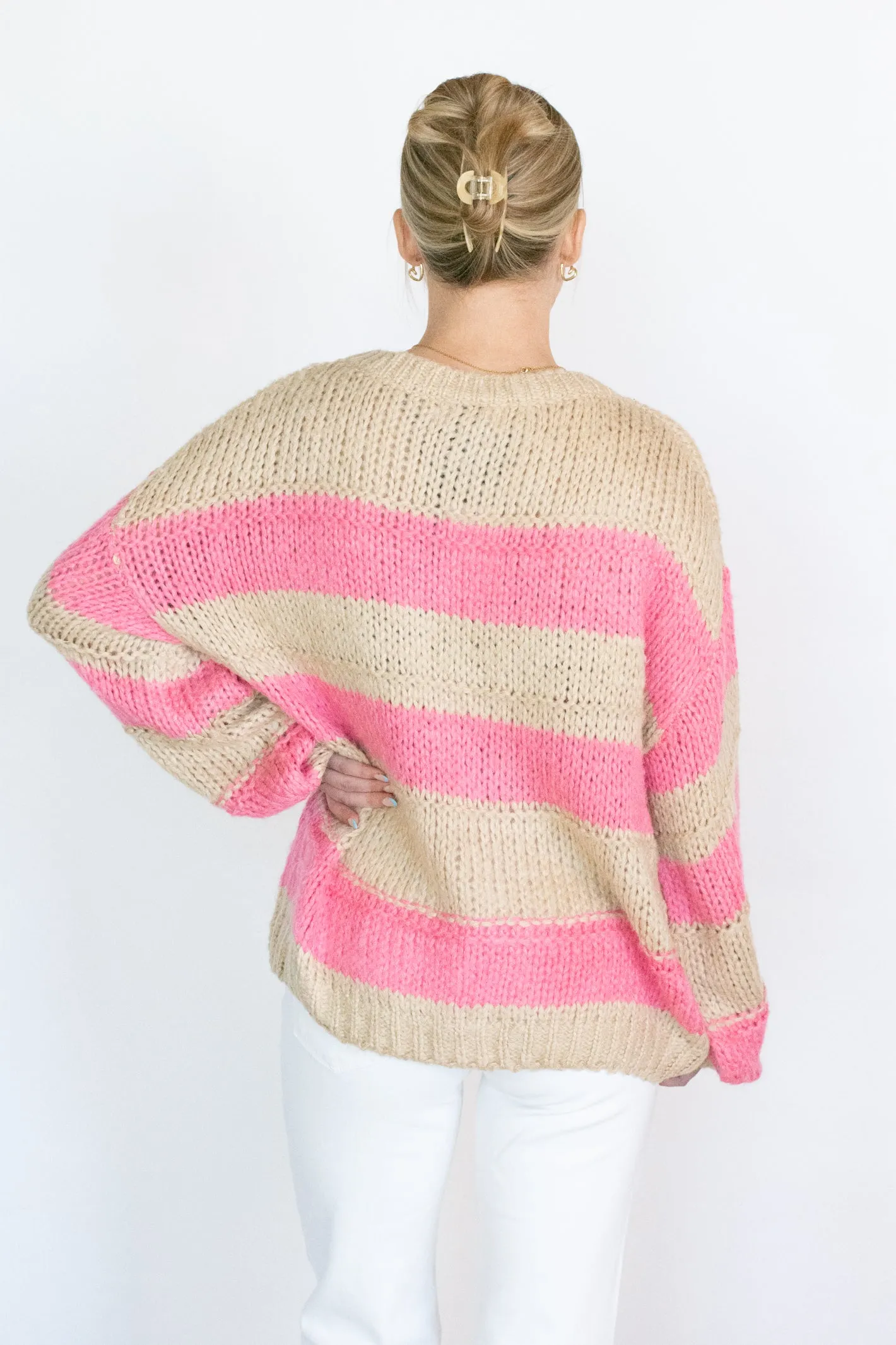 Delightful Ways Pink/Beige Stripe Sweater