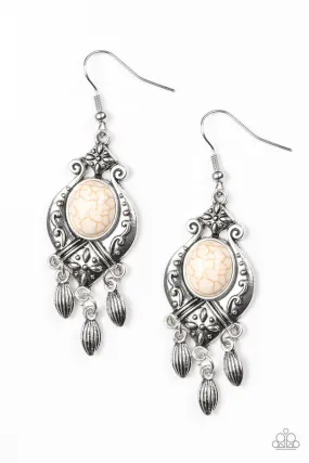 Enchantingly Environmentalist Silver and White Stone Earrings - Paparazzi Accessories