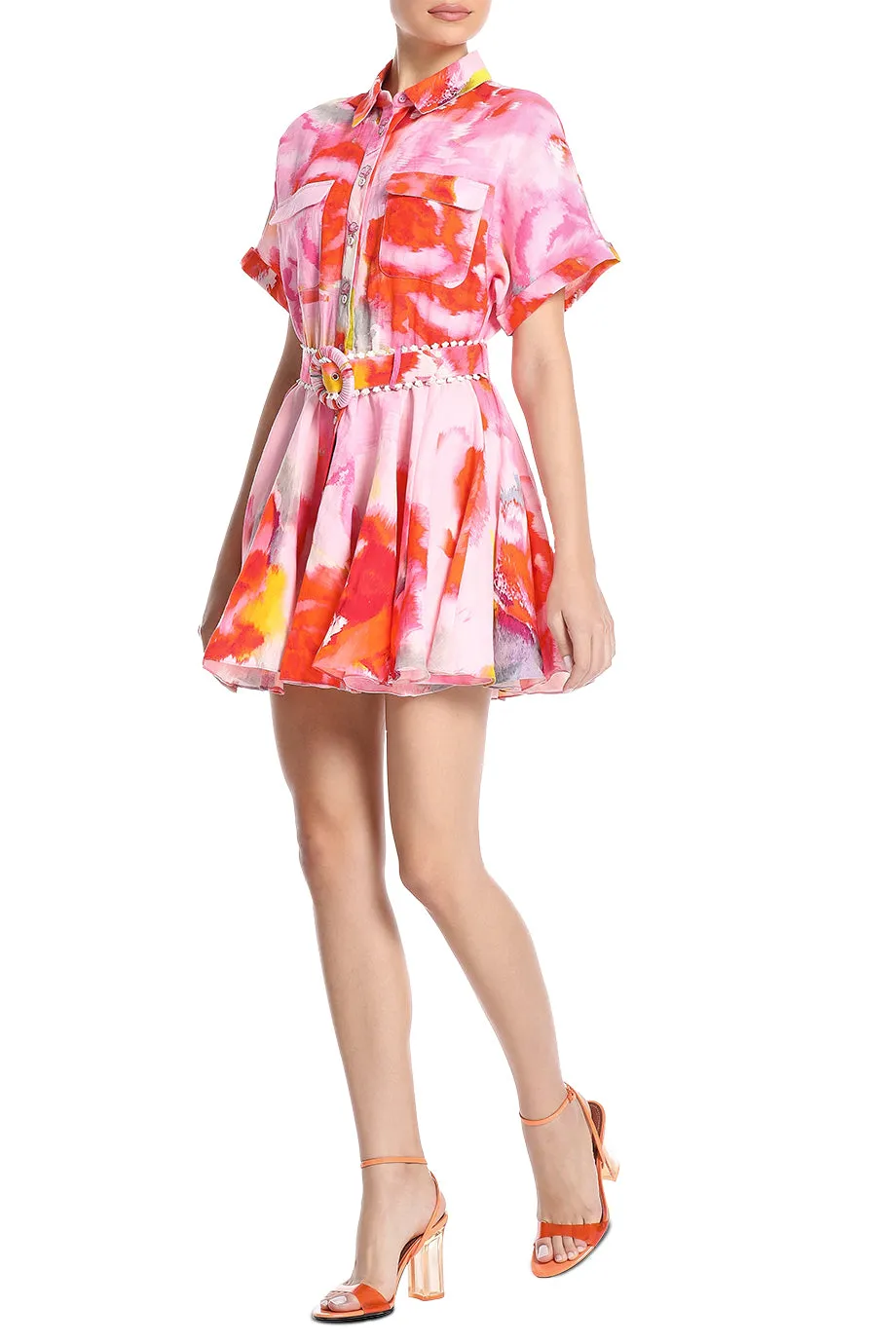 Floral Mini Dress With Buckle Belt