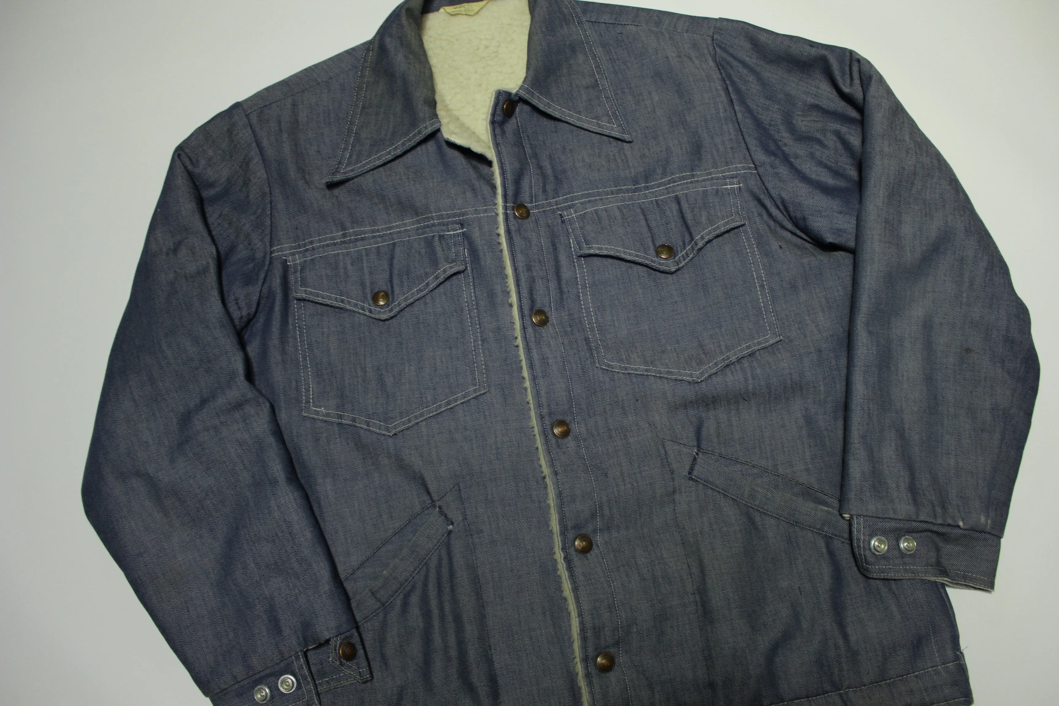 Goodyear Tires Vintage 70's Sherpa Lined Mechanics Chore Denim Jean Jacket