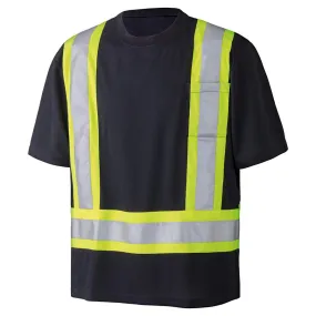 Hi-Vis Crew Neck Short Sleeve Safety Tee Shirt with Chest Pocket, Small