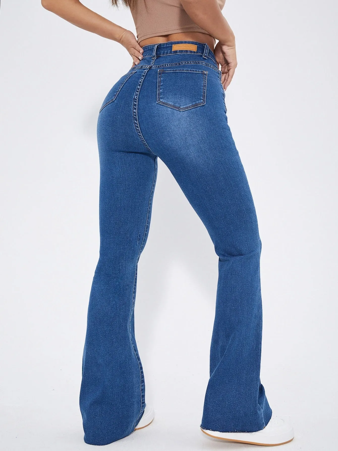 High Waist Raw Cut Flare Jeans