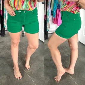 Jenna High Rise Control Top Cuffed Shorts in Green