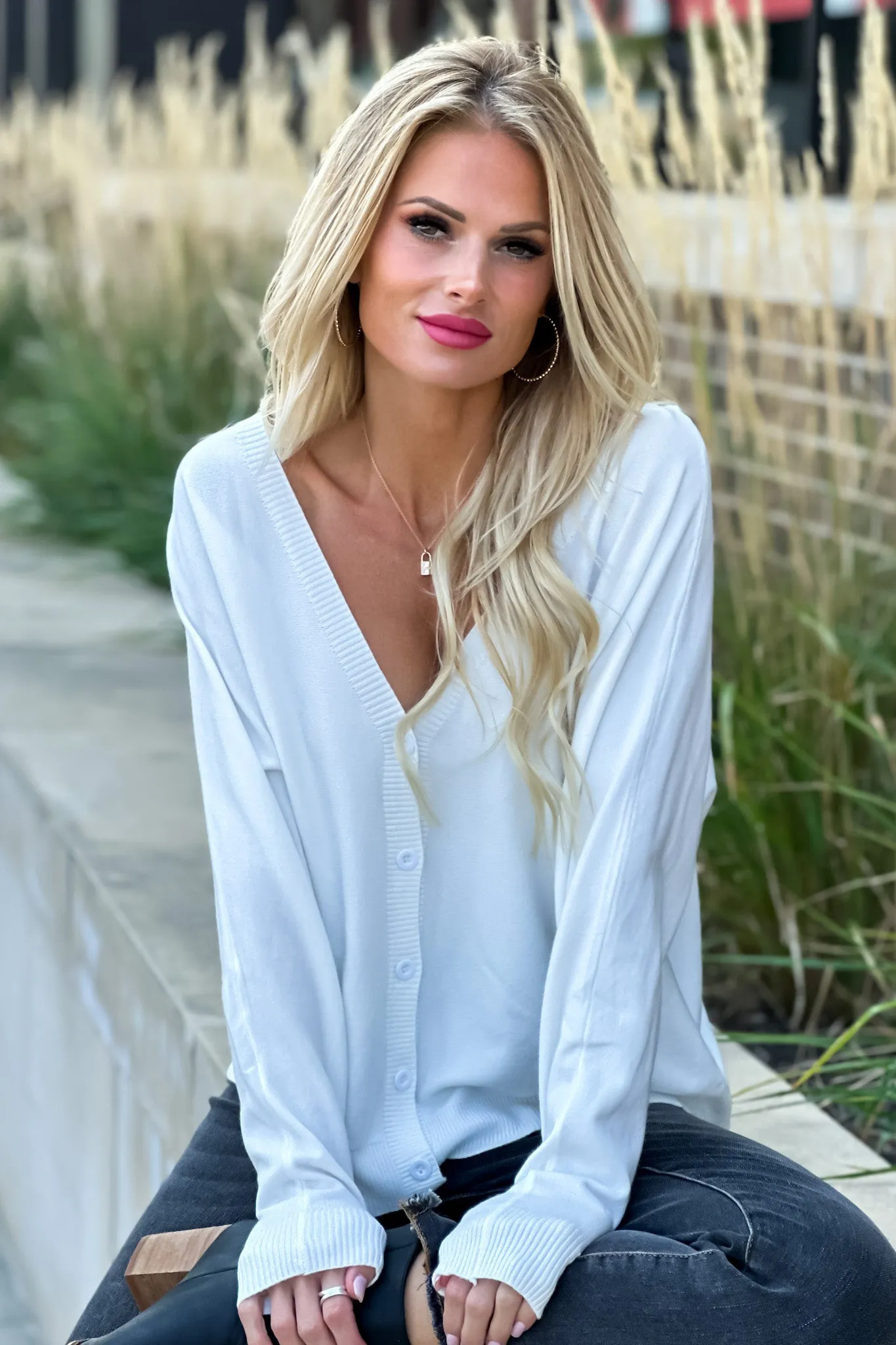 Just Your Style Double V-Neck Cardigan : Ivory