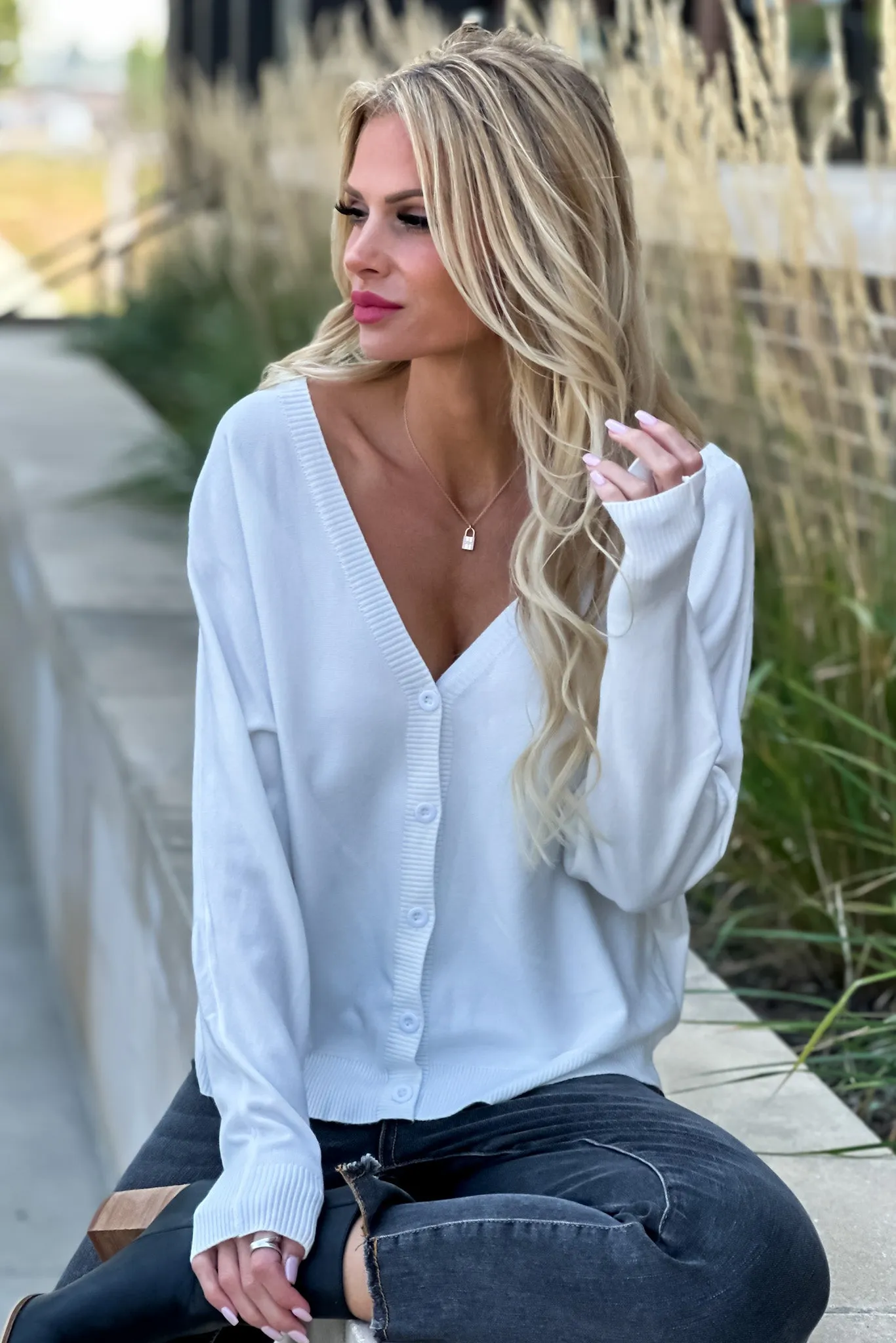 Just Your Style Double V-Neck Cardigan : Ivory