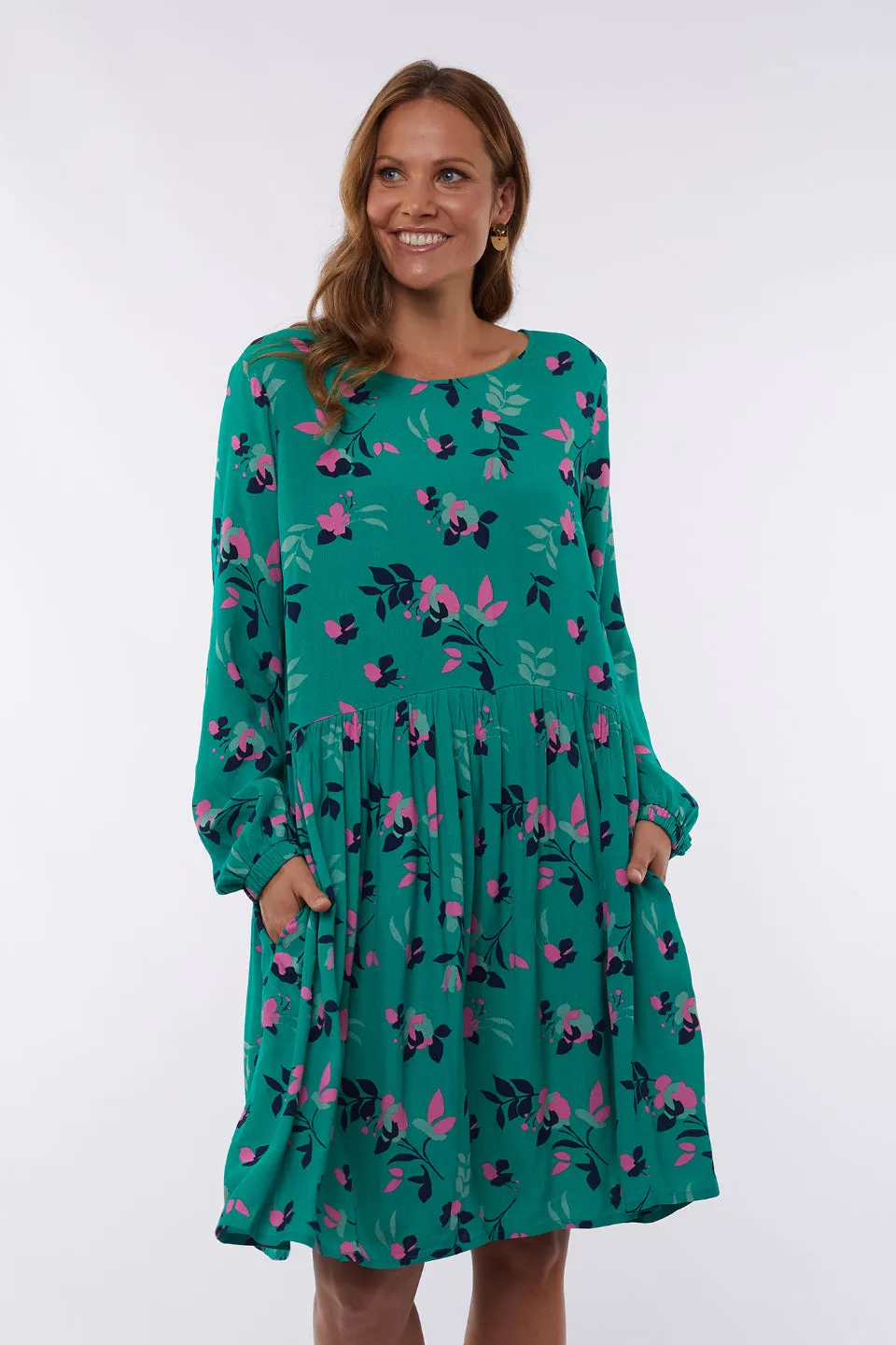 Magnolia LS Green Floral Dress