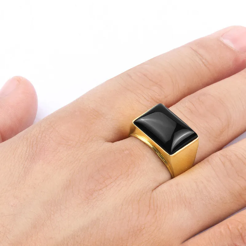 Men's Ring in 10k Yellow Gold with Black Onyx Stone