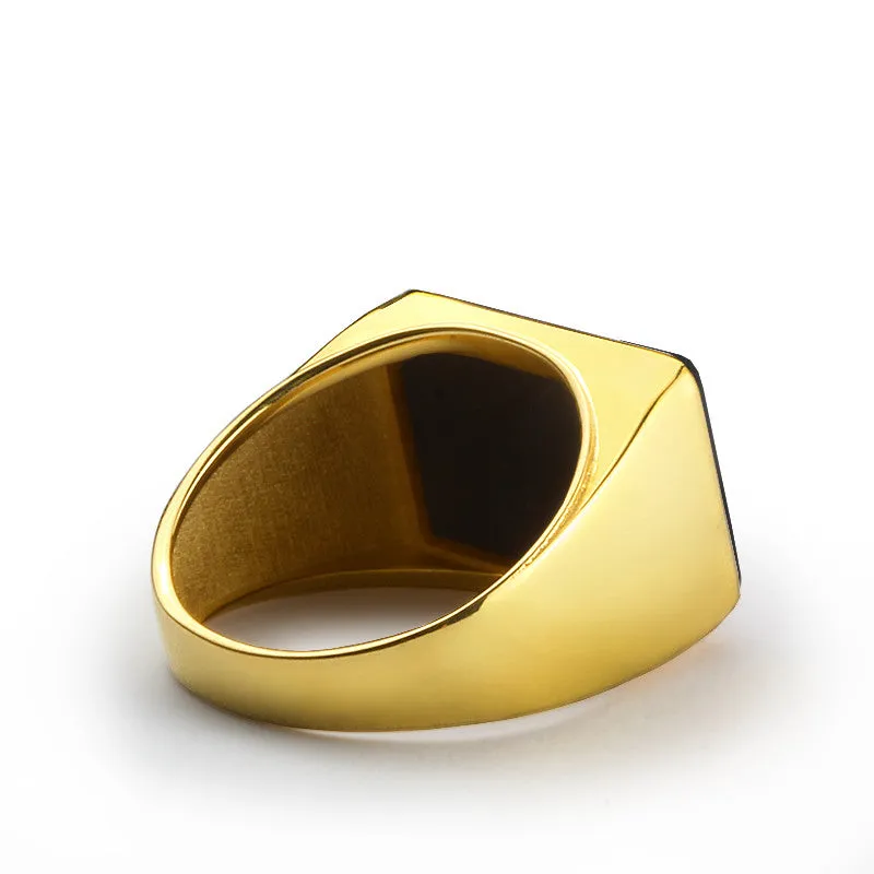 Men's Ring in 10k Yellow Gold with Black Onyx Stone