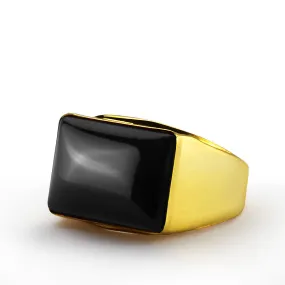 Men's Ring in 10k Yellow Gold with Black Onyx Stone