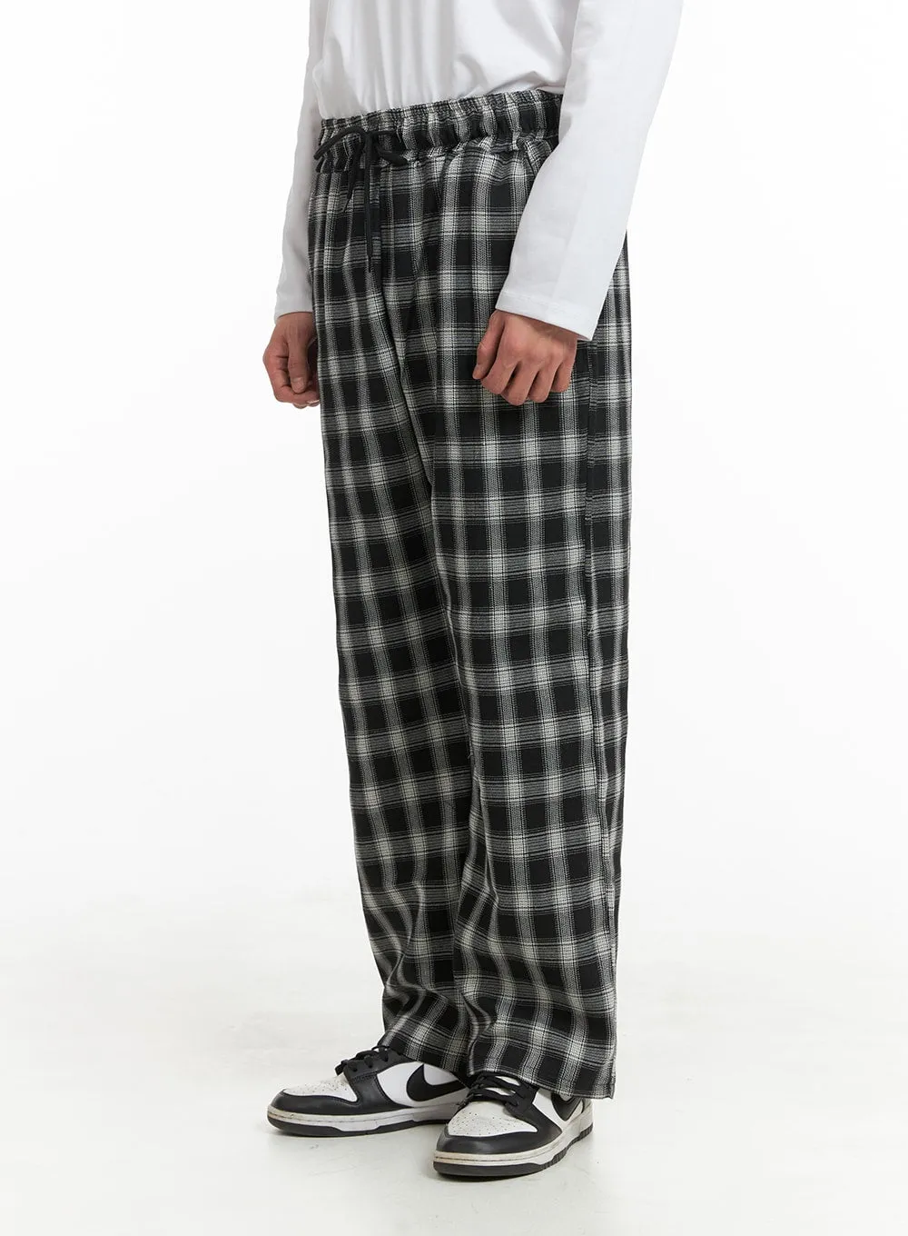 Men's Wide Fit Gingham Trousers IA401