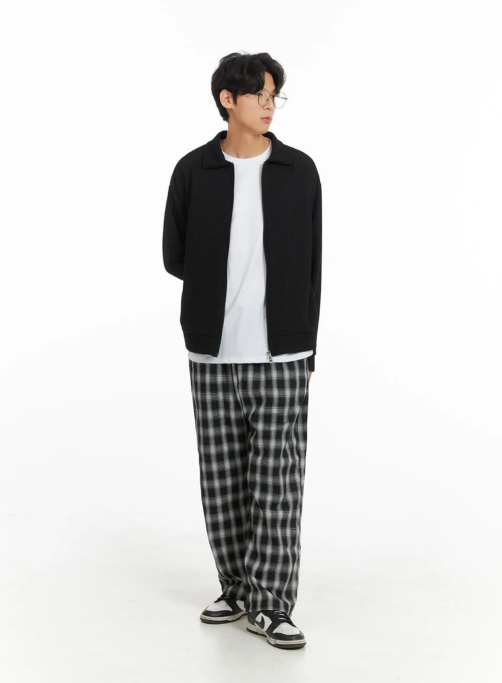 Men's Wide Fit Gingham Trousers IA401