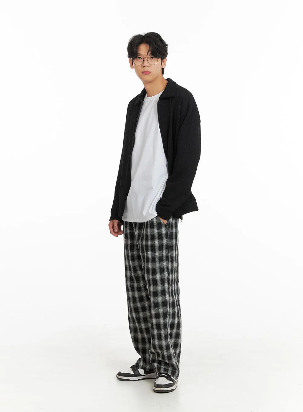 Men's Wide Fit Gingham Trousers IA401