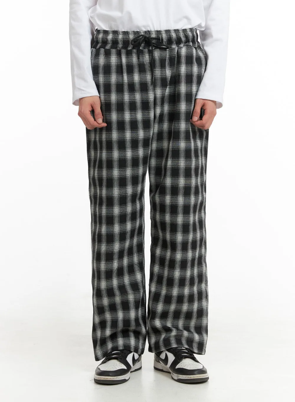 Men's Wide Fit Gingham Trousers IA401