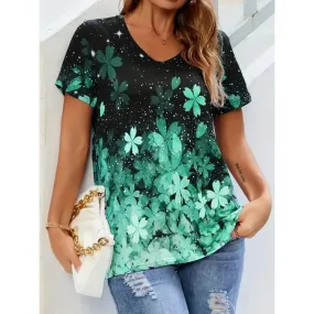 Plus Size 1XL-8XL Women Fashion Floral Print O Neck T-shirt Ladies Casual Short Sleeve Loose T Shirt Tops