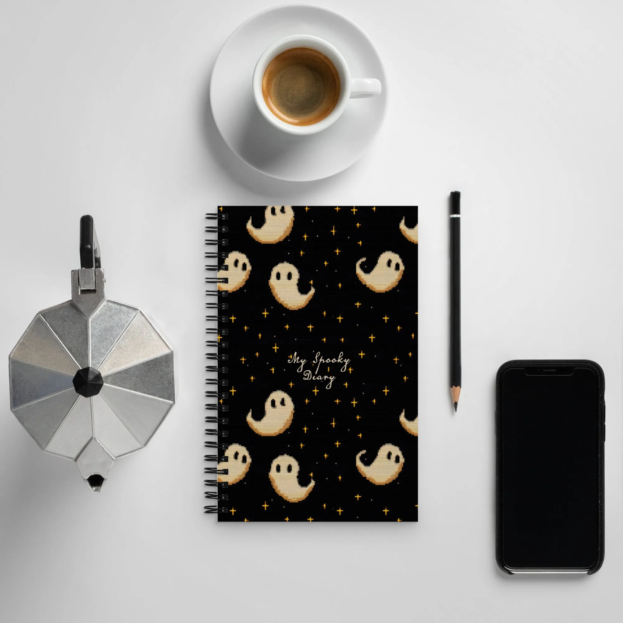 Spooky Soirée Spiral Notebook - Witchy Diary with Spooky Ghosts Uni & College Dark Academia Journal - Gothic Stationery