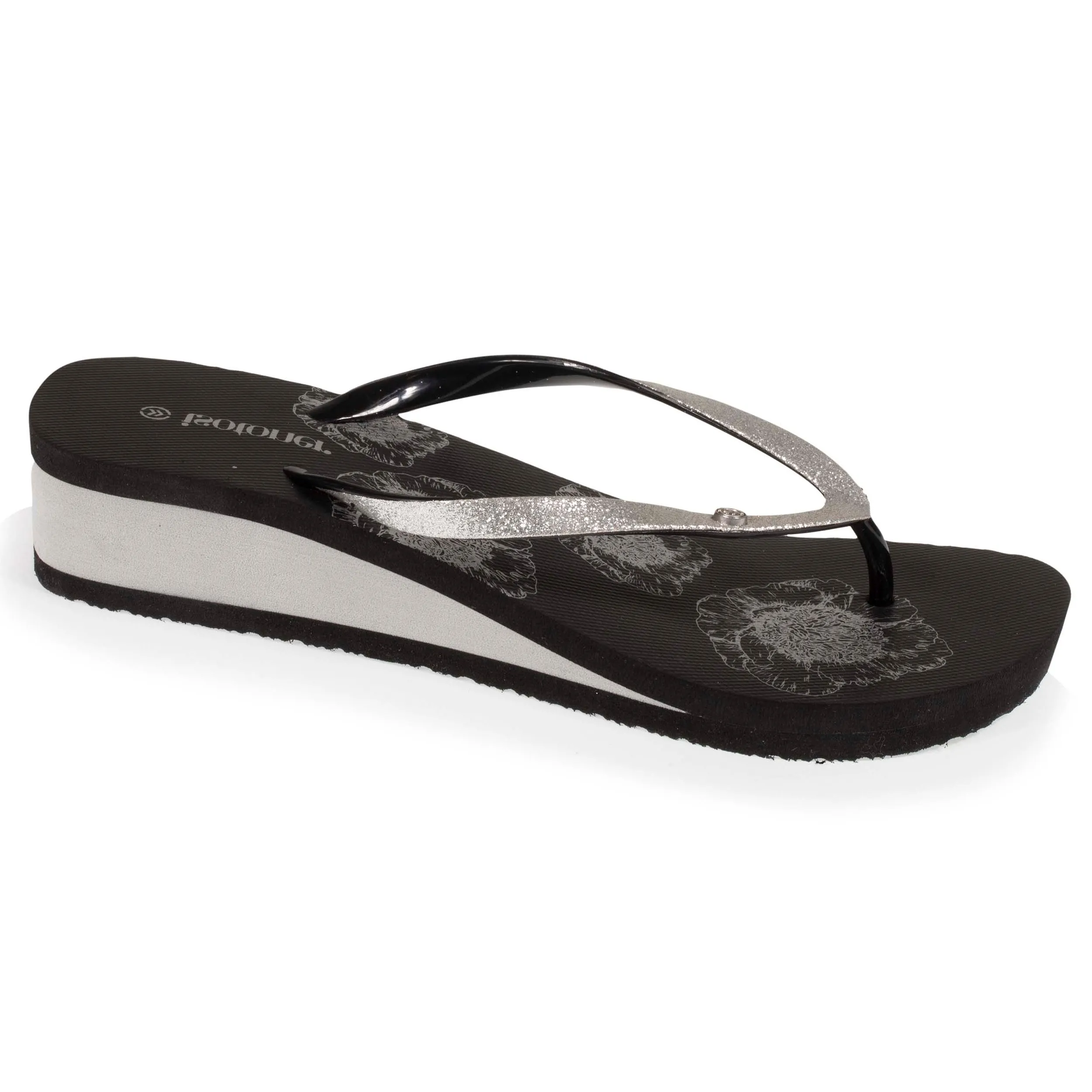 Tongs Femme talon floral noir