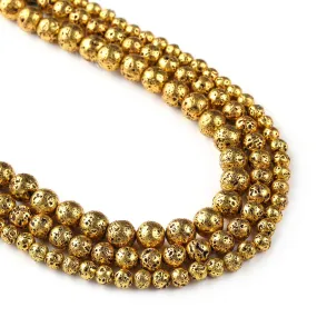 Volcanic Lava Round Bead 6 8 10mm volcanic stone beads wholesale loose beads Gold plated 15 Full Strand 103029