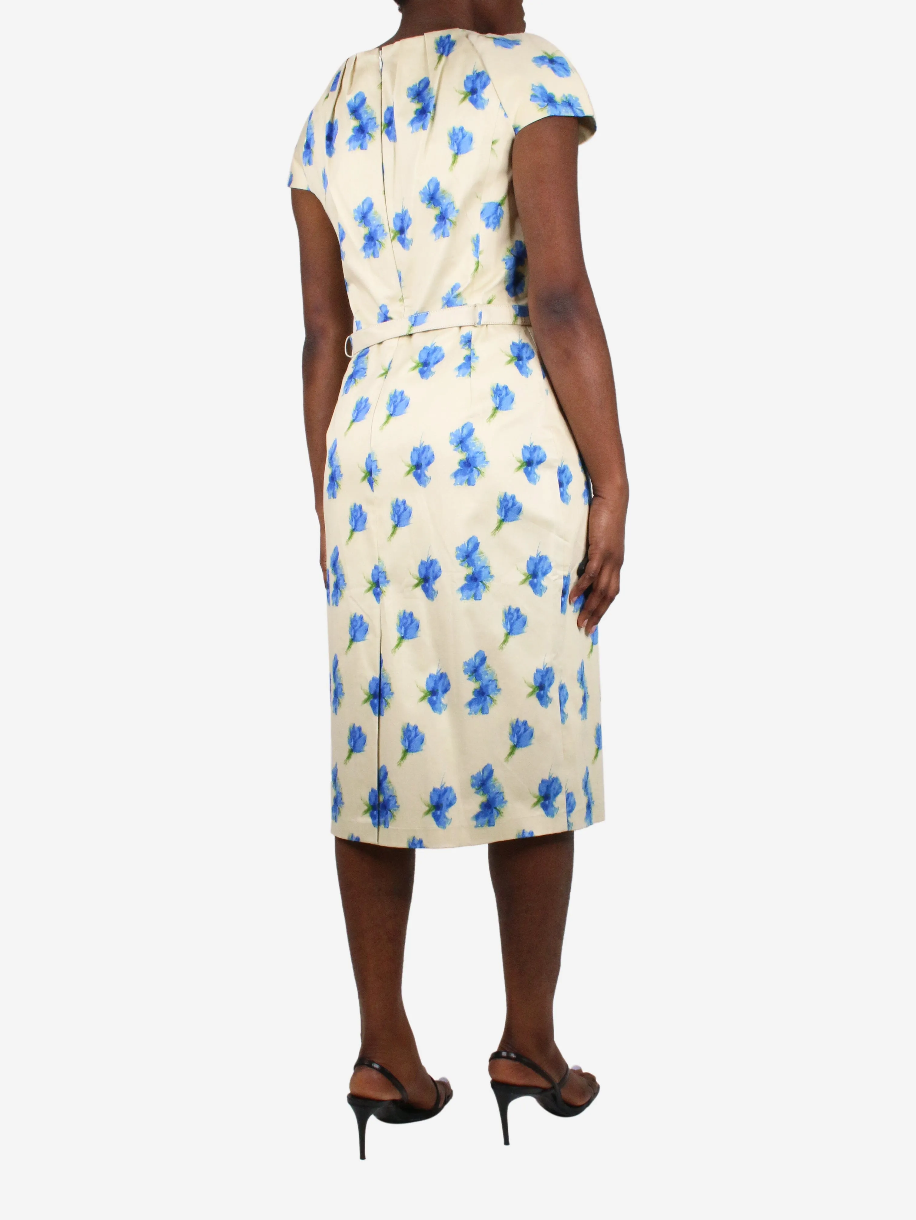 Yellow floral dress with belt - size US 10