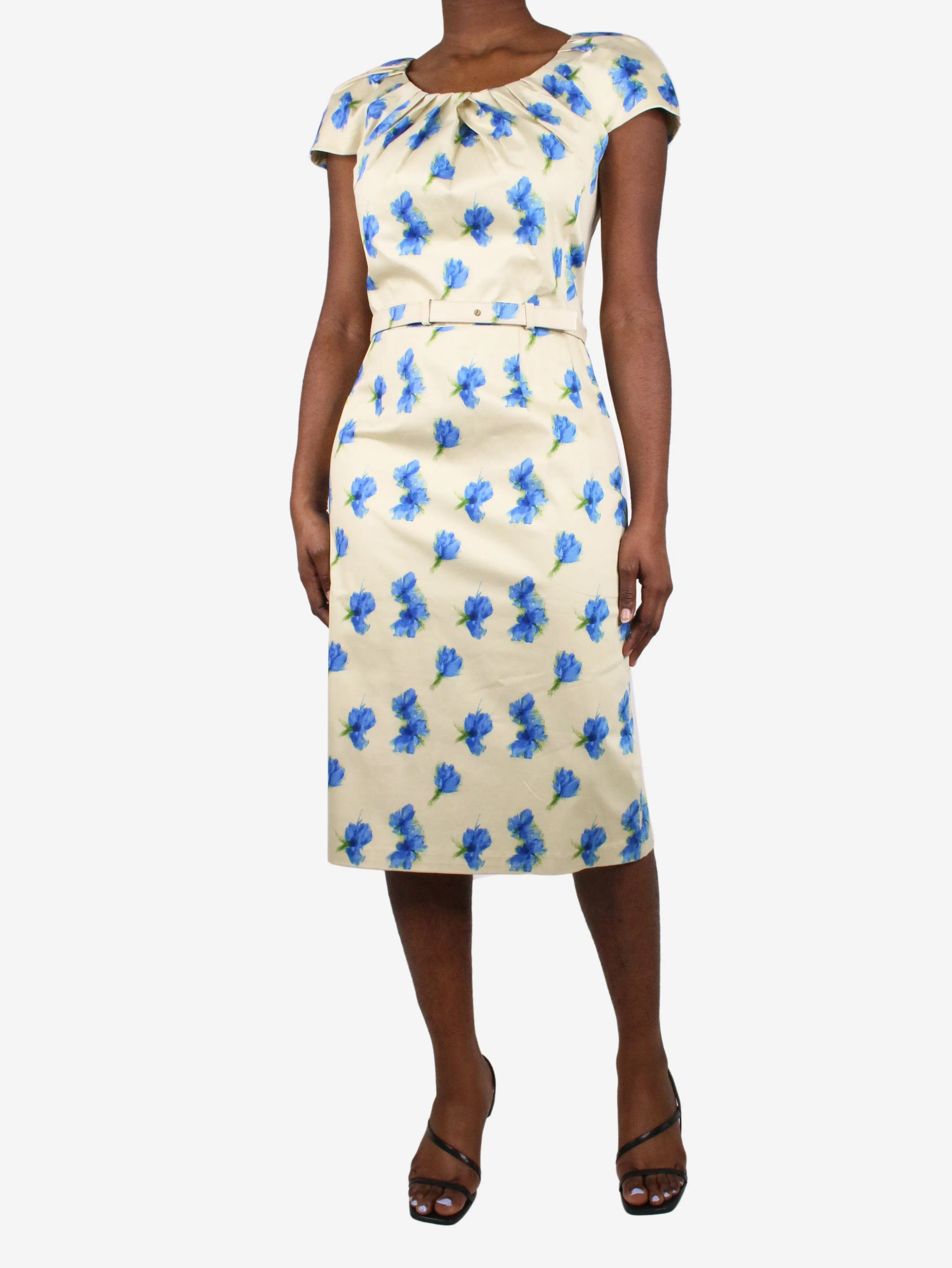 Yellow floral dress with belt - size US 10